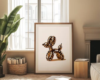 Leopard Balloon Dog Print Funky Room Decor Wall Art Leopard Print Retro y2k Art College Dorm Decor Trendy Printable Wall Art For Teen Girl