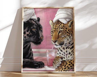Trendy Leopard Wall Art Animal Bathroom Decor Leopard Wall Art Funny Bathroom Decor Pink Wall Art Leopard Panther Print Bathtub Wall Art
