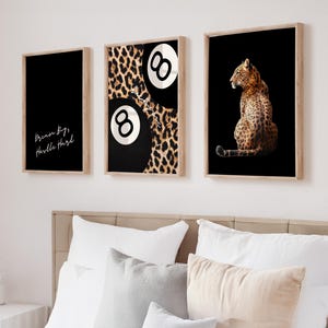 Black Leopard Wall Art Prints Set of 3 Leopard Cheetah Print 8 Ball ...