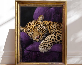 Dormir léopard impression d'art mural décoration d'intérieur guépard impression jungle affiche minimal guépard art oeuvre animalier affiche moderne chambre à coucher art mural