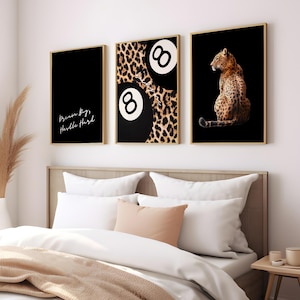 Black Leopard Wall Art Prints Set of 3 Leopard Cheetah Print 8 Ball ...