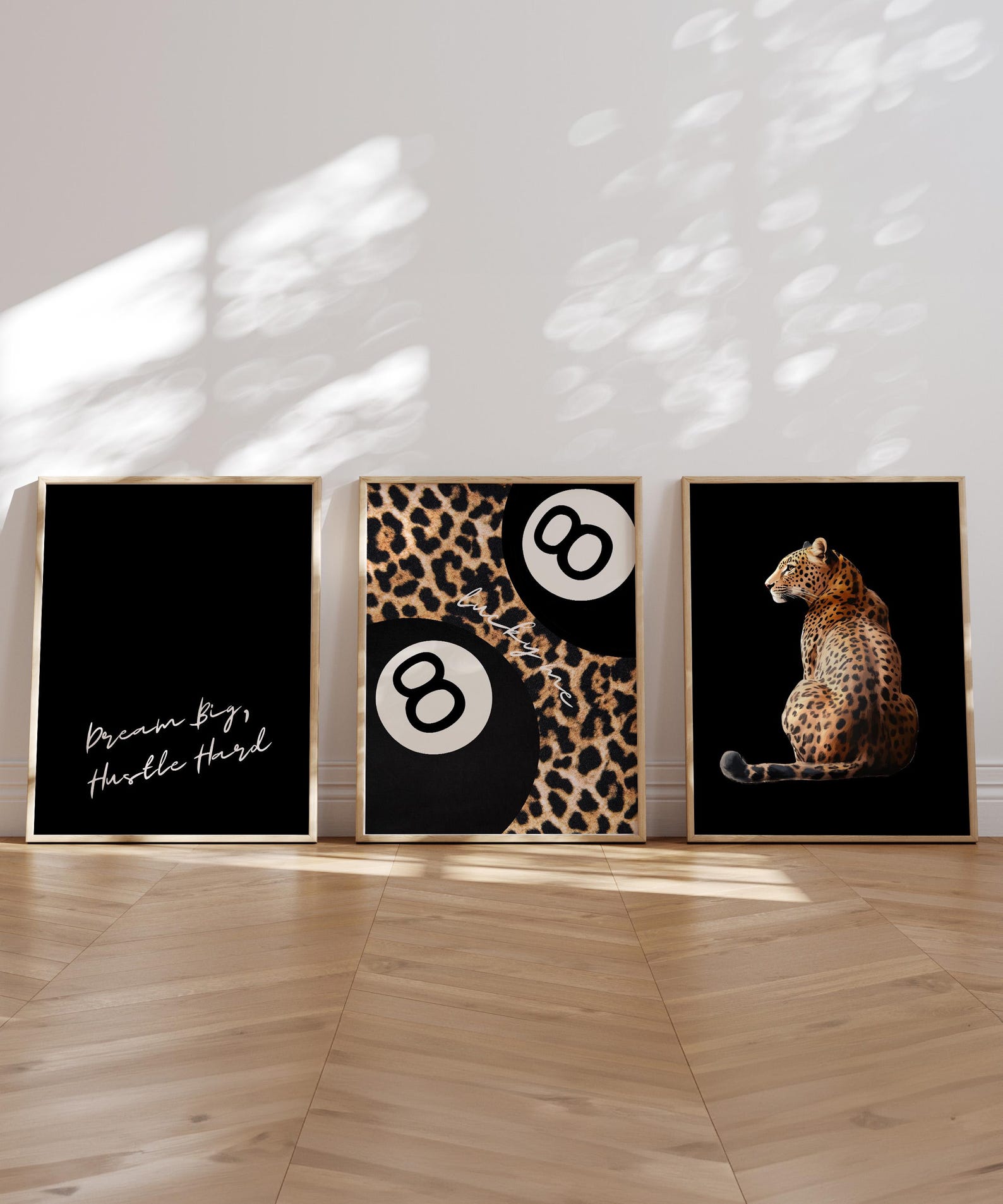Black Leopard Wall Art Prints Set of 3 Leopard Cheetah Print 8 Ball ...