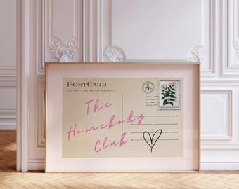 El Club de los Homebody Arte de pared horizontal de moda Arte de pared para dormitorio imprimible en rosa Póster de postal vintage Arte para quedarse en la cama Arte retro sobre la cama