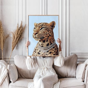 Trendy Chic Leopard Print Wall Art Cheetah Diamonds Print Home Decor Luxury Dorm Art Girly Blue Cheetah Animal Print Poster Bedroom Wall Art