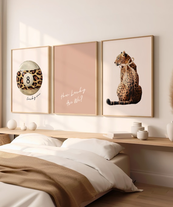 Lot De 3 Affiches Sur Toile Motif Léopard, Tendance, Avec 8 Bals, Décoration Murale Esthétique, Guépard, Pour Chambre De Fille, Appartement, Dortoir, 30,5 X 40,6 Cm