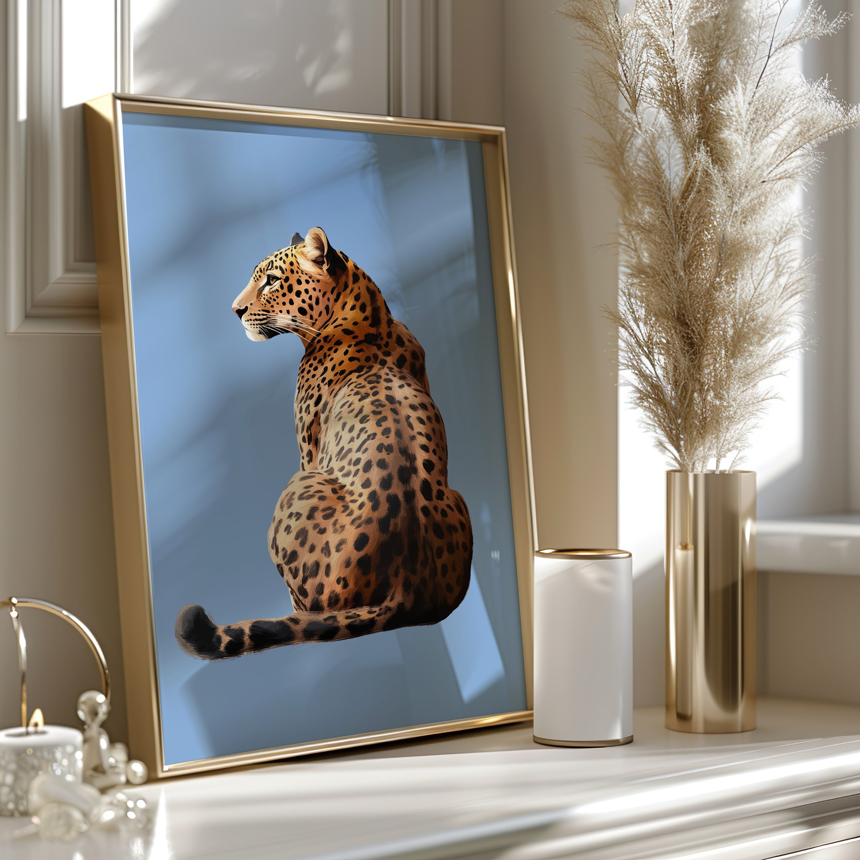 Leopard Print Wall Art Blue Cheetah Print Retro Wall Decor Digital ...