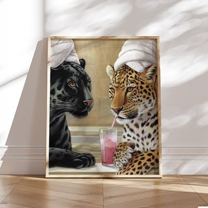 Neutral Leopard Wall Art Animal Bathroom Decor Leopard Wall Art Funny Bathroom Decor Beige Wall Art Leopard Panther Print Bathtub Wall Art