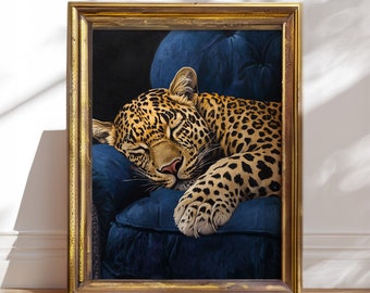 Sleeping Leopard Art Print: Maximalist Jungle Home Decor (Digital Download)