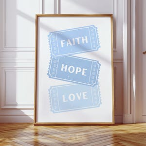 Trendy Christian Wall Art Faith Hope Love Bible Verse Art Blue Christian Wall Art Modern Bible Art Digital Print Girly Decor Ticket Poster