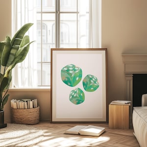 Green Dice Wall Art Retro Y2K Art Bar Cart Print Green Trendy Printable Girly Wall Art Dice Print Funky Green Room Decor Wall Art Print