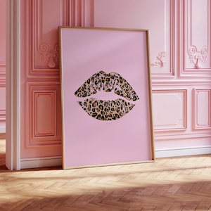 Leopard Lips Trendy y2k Pink Wall Art Print  Cheetah Wall Art Leopard Bedroom Wall Decor Pink Aesthetic College Dorm Decor Leopard Print Art