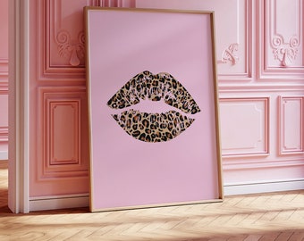 Leopard Lips Trendy y2k Pink Wall Art Print  Cheetah Wall Art Leopard Bedroom Wall Decor Pink Aesthetic College Dorm Decor Leopard Print Art