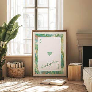 Impression d'art mural holographique vert carte Ace dortoir ados, affiche décorative décoration murale BCBG y2k, impression d'art esthétique tendance carte porte-bonheur