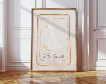 Impression d'oie stupide, art mural tendance, décoration d'appartement, art mural rétro, art mural original pour chambre de bébé, cottage mignon, décoration de chambre à coucher, affiche numérique