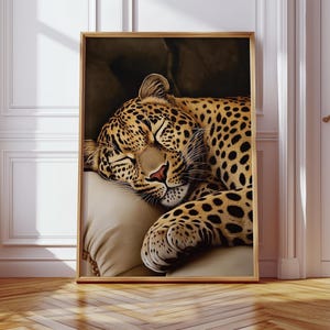 Sleeping Leopard Wall Art Print Home Decor Cheetah Print Neutral Poster Cheetah Art Modern Poster Bedroom Wall Art  Digital Animal Artwork