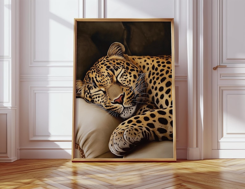 Sleeping Leopard Wall Art Print Home Decor Cheetah Print Neutral Poster Cheetah Art Modern Poster Bedroom Wall Art  Digital Animal Artwork