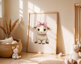 Cute Baby Sheep Nursery Print Kids Farm Animal Room Wall Decor Baby Shower Gift Cute Lamb Print Cottagecore Decor Cute Pink Nursery Decor