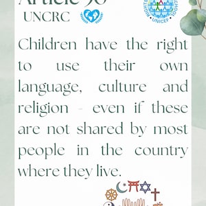 Artículo 30 RRS Carta de la clase de la escuela que respeta los derechos Convención sobre los Derechos del Niño Unicef Cartel de la clase Cartel de la escuela Cartel de los derechos del niño