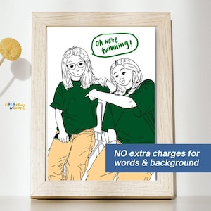 Karta portretowa CUSTOM | Wydruk fizyczny i cyfrowa ilustracja w jednym kolorze | Ręcznie robiony/spersonalizowany rysunek pocztówki | Para, przyjaciele, rodzina