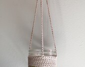 8 inch crocheted hanging plant holder in natural and neon green