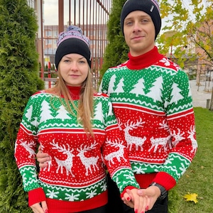 Men’s Christmas Sweater | Classic Red Holiday Jumper | Winter Wool Knitwear | Festive Gift for Him | Warm Unisex Pullover