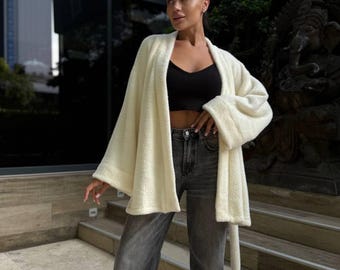 Oversized Belted Jacket, Handmade Women’s Outerwear Her, Handmade Wool Blend Cardigan Coat, Oversized Winter Wrap, Belted Jacket