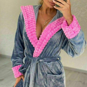 Christmas Gift Plush Robe with Hood | Warm Winter Bathrobe, Cozy Holiday Loungewear, Long or Short Women’s Housecoat