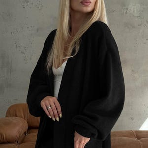 Alpaka Wolle Maxi Strickjacke, langer Wickelmantel, gemütliches Winter Geschenk