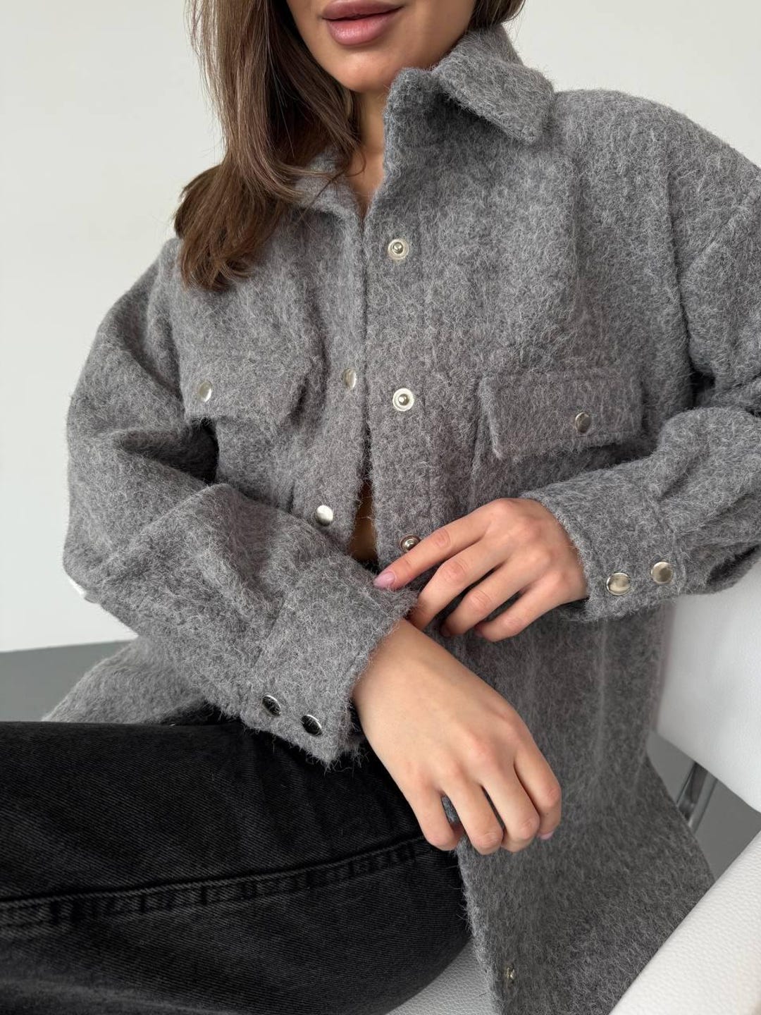 Oversized Wool Shacket for Women | Bouclé Shirt Cardigan Jacket | Fall ...