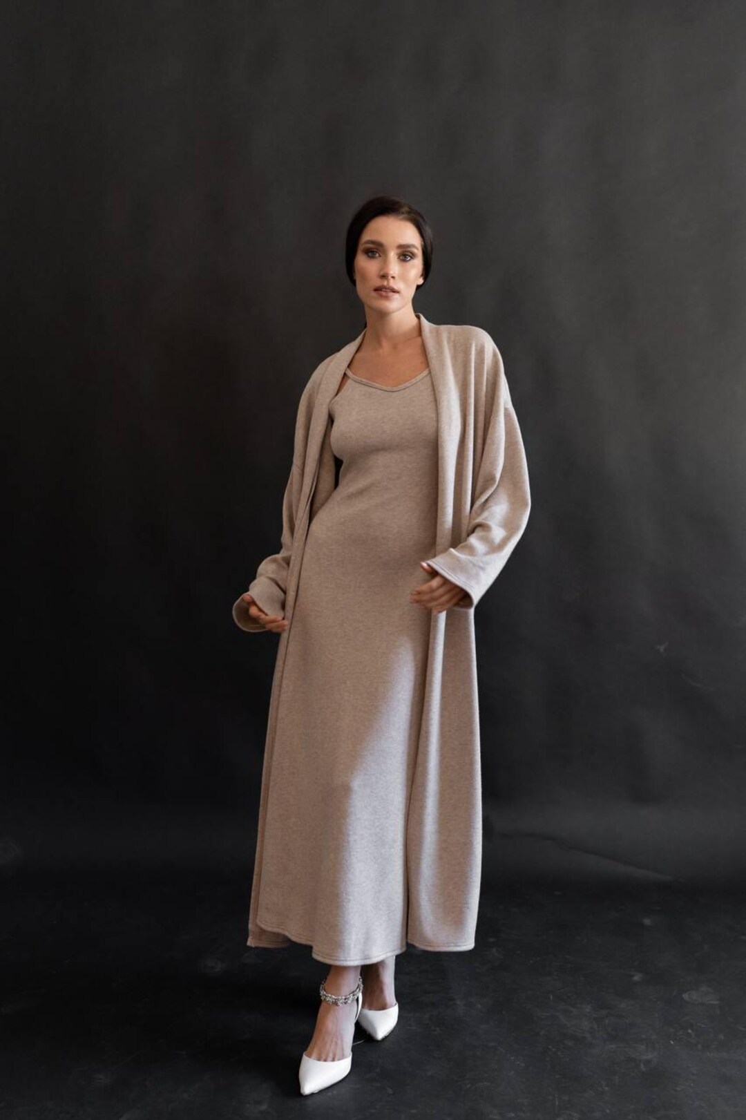 Angora Midi Dress and Long Cardigan Set | Elegant Women Two Piece ...