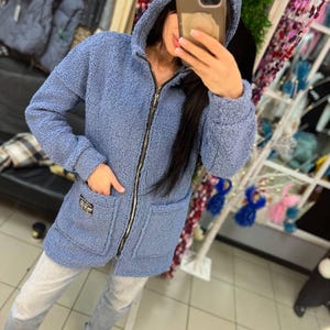Oversized Teddy Cardigan Coat, Long Women’s Jacket with Hood, Winter Outerwear, No Lining, Warm Plus Size Fluffy Fur Coat