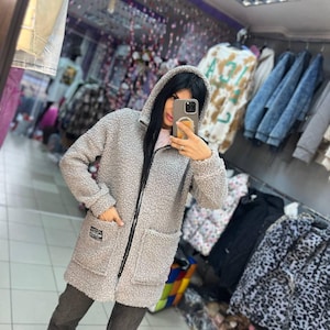 Teddy Coat Long Jacket, Cozy Oversized Cardigan with Hood, Warm Women’s Winter Outerwear, No Lining, Plus Size Options