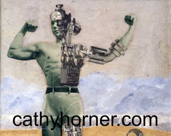 Collage Art Actual Vintage Images, Fine Art created by Cathy Horner "Android Beach"
