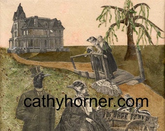 Collage Art, Actual Vintage images, Fine Art created by Cathy Horner "Willow House"