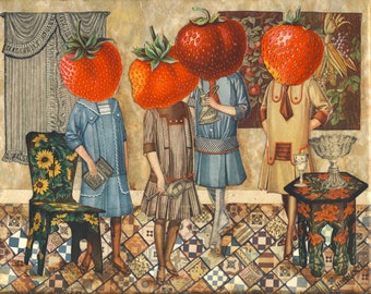 Strawberry Girls, original collage art
