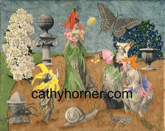 Collage Art, Vintage images, Fine Art by Cathy Horner "Grand Summer"