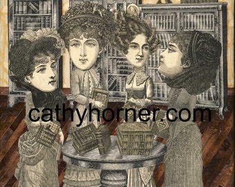 Collage Art, Vintage images, Fine Art by Cathy Horner "Book Club"