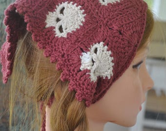 Vintage red Bandana head scarf with skull pattern
