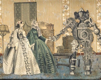 Collage Art, Actual Vintage Images, Fine Art by Cathy Horner "Ponderous Visitant"