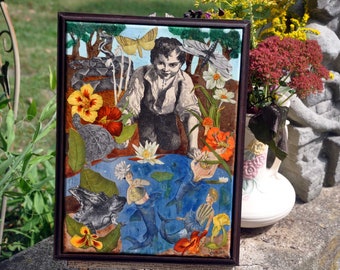 Minnows. Original Collage Art. 9x12 framed