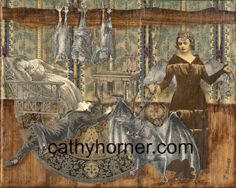 Collage Art, Vintage images, Fine Art by Cathy Horner "Punctured"
