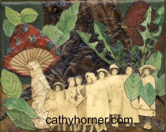 Collage Art, Vintage images, Fine Art by Cathy Horner "Ten Sisters"