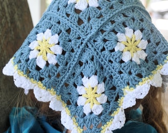 granny square scarf bandana, flowers