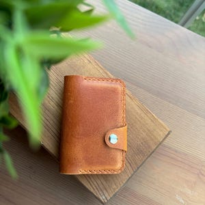 Cartera de cuero con tarjetero delgado, billetera minimalista para tarjetas de crédito, hecha a mano en cuero de grano completo, billetera para mujer, regalo para el Día del Padre.