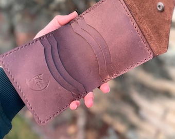 Kleines zweiteiliges Portemonnaie aus Leder, zweifarbiges Leder-Portemonnaie für Frauen, minimalistisches Portemonnaie, Lederwaren, Geschenk für Schwester, personalisiertes Portemonnaie für sie