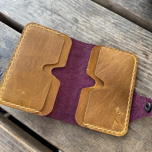 Tarjetero de cuero para mujer, Cartera minimalista de cuero, Tarjetero plegable, Billetera con bolsillo frontal, Regalos de verano, Regalo de cumpleaños