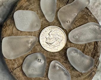 Genuine Top Drilled Sea Glass Beads: Medium Clear Beach Glass Charms