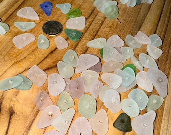 25 Center Drilled Sea Glass Beads: Mixed Color Jewelry Findings