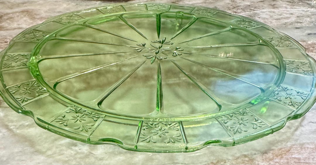 Uranium Glass Cake Plate Vintage Doric Pattern By Jeannette Glass Il 1080xN.6352203902 Miwf