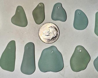 Top Drilled Sea Glass Pendants: Authentic Ocean Gems, Mixed Colors, DIY Jewelry, 12pcs smalls